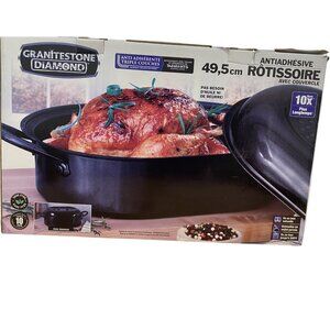 GraniteStone Diamond Non-Stick Roaster Pan With Lid 19.5" / 49.5cm Black Aluminu